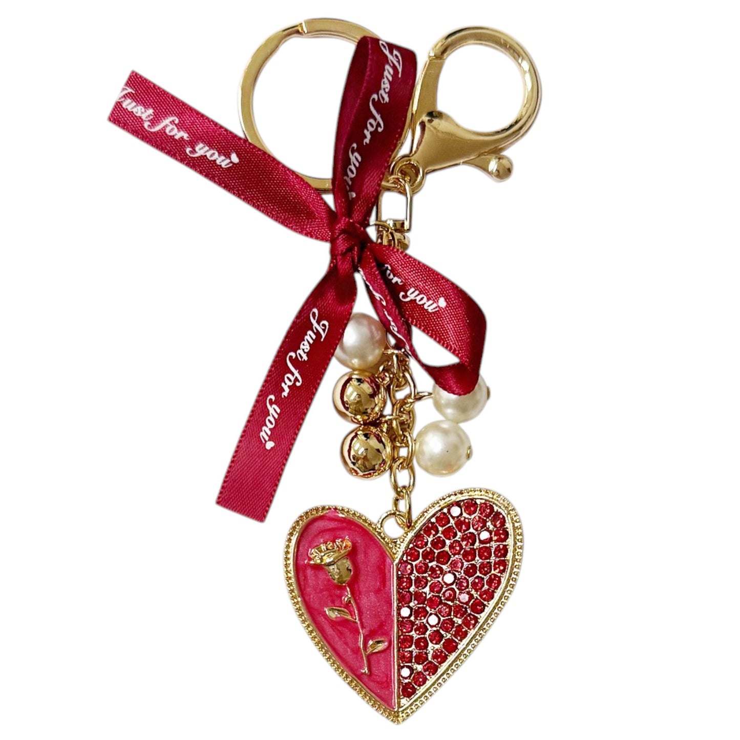 RHINESTONE HEART WITH JUST FOR YOU RIBBON KEY CHAIN KC41101-9 (12PC)