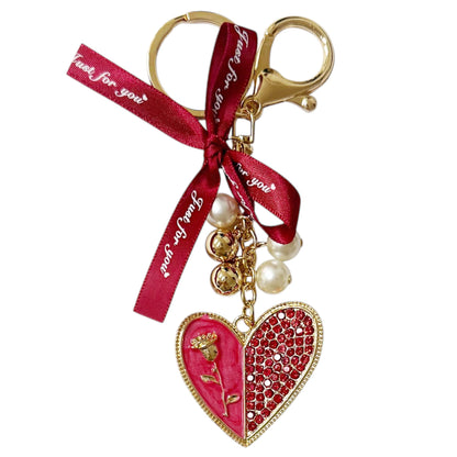 RHINESTONE HEART WITH JUST FOR YOU RIBBON KEY CHAIN KC41101-9 (12PC)