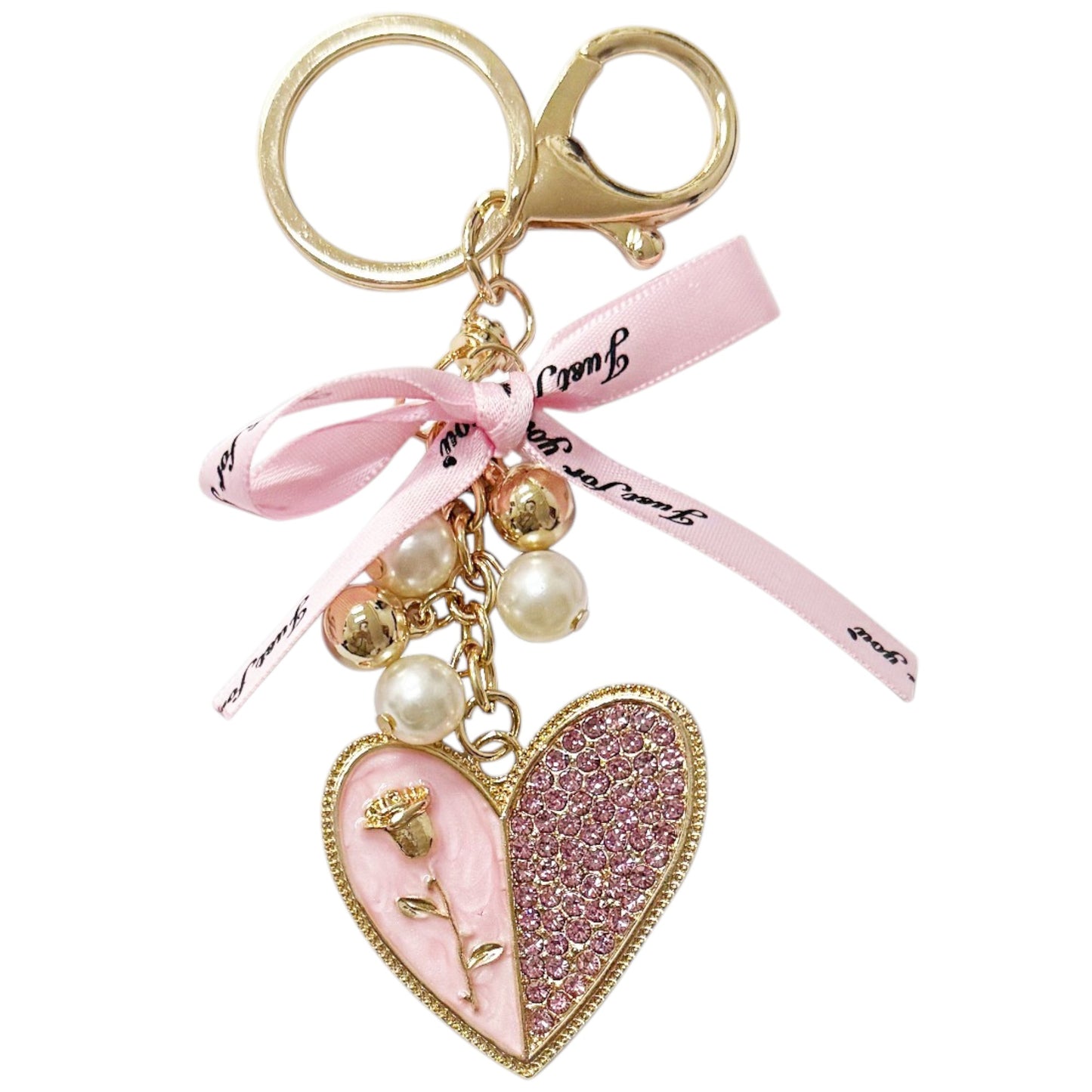 RHINESTONE HEART WITH JUST FOR YOU RIBBON KEY CHAIN KC41101-9 (12PC)