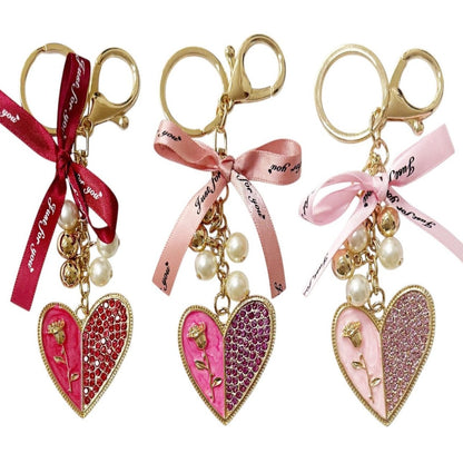 RHINESTONE HEART WITH JUST FOR YOU RIBBON KEY CHAIN KC41101-9 (12PC)