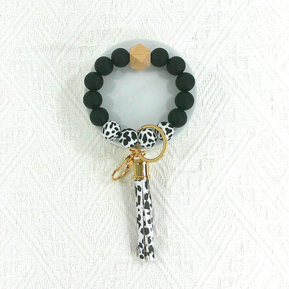 SILICONE PAW LEOPARD PATTERN BEADED BRACELET KEY CHAIN 4210-6 (6PC)