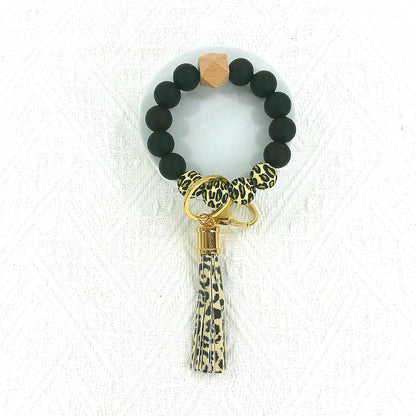 SILICONE PAW LEOPARD PATTERN BEADED BRACELET KEY CHAIN 4210-6 (6PC)