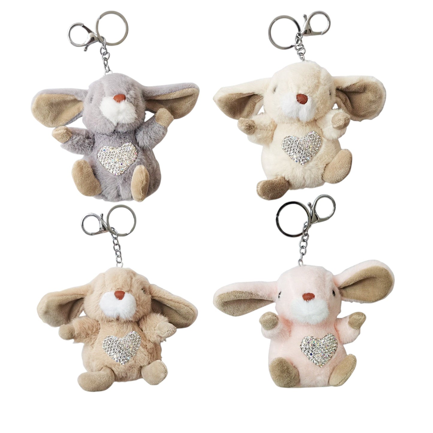 RHINESTONE RABBIT PLUSH KEYCHAIN KC4613-14 (12PC)