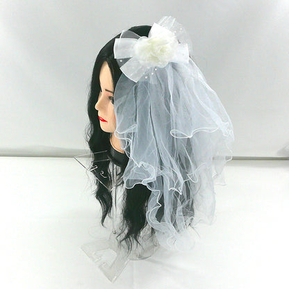 KIDS FLOWER BOW VEIL HAIR DECO CLIP 601 (4PC)