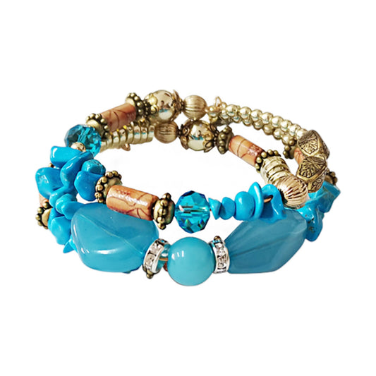 COLOR STONE N GOLD BEAD BRACELET 2221-29 (12PC)