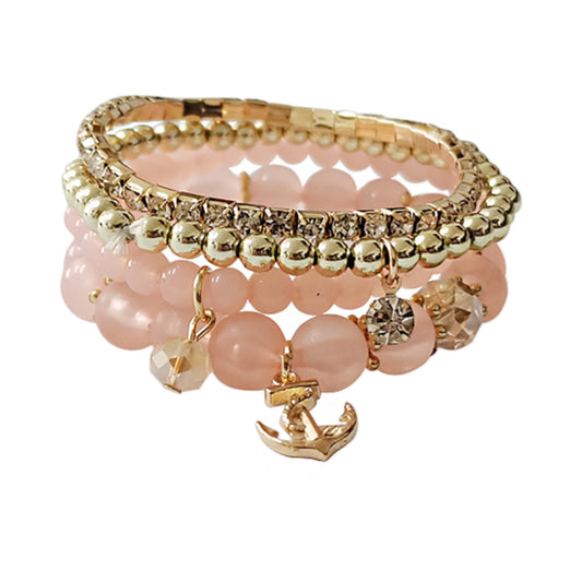 ANCHOR CHARM GOLD BEAD BRACELET 2221-18 (12PC)