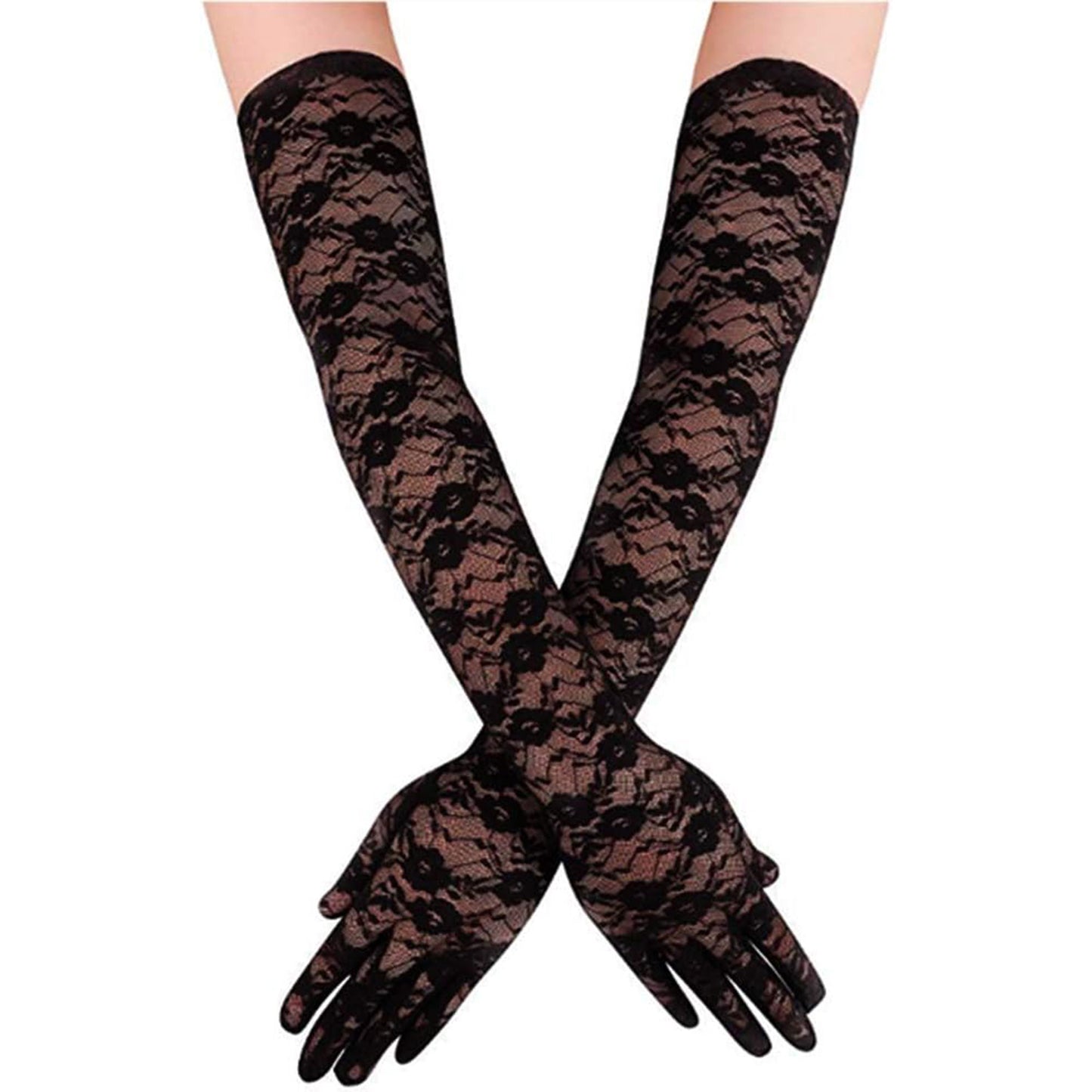 FLOWER LACE 21 INCH LONG GLOVES 388-21 (6PC)