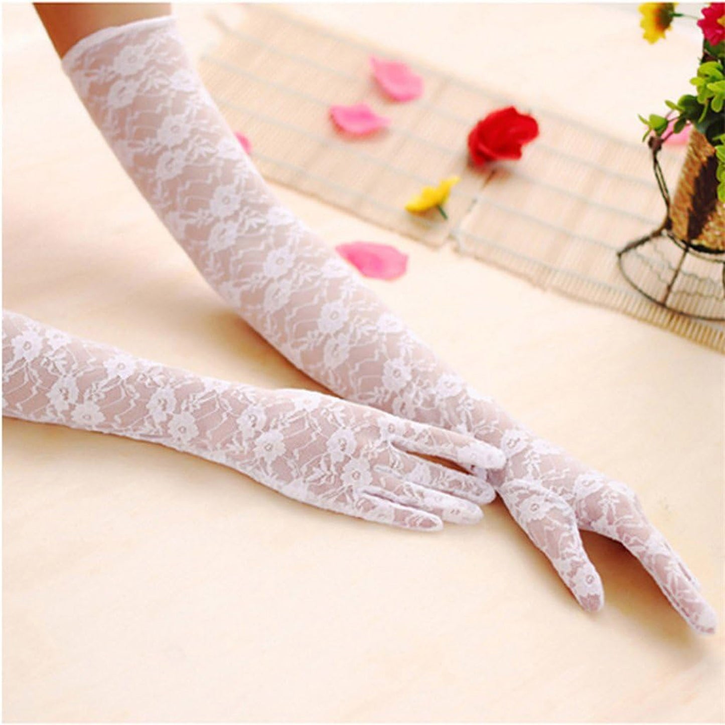 FLOWER LACE 21 INCH LONG GLOVES 388-21 (6PC)