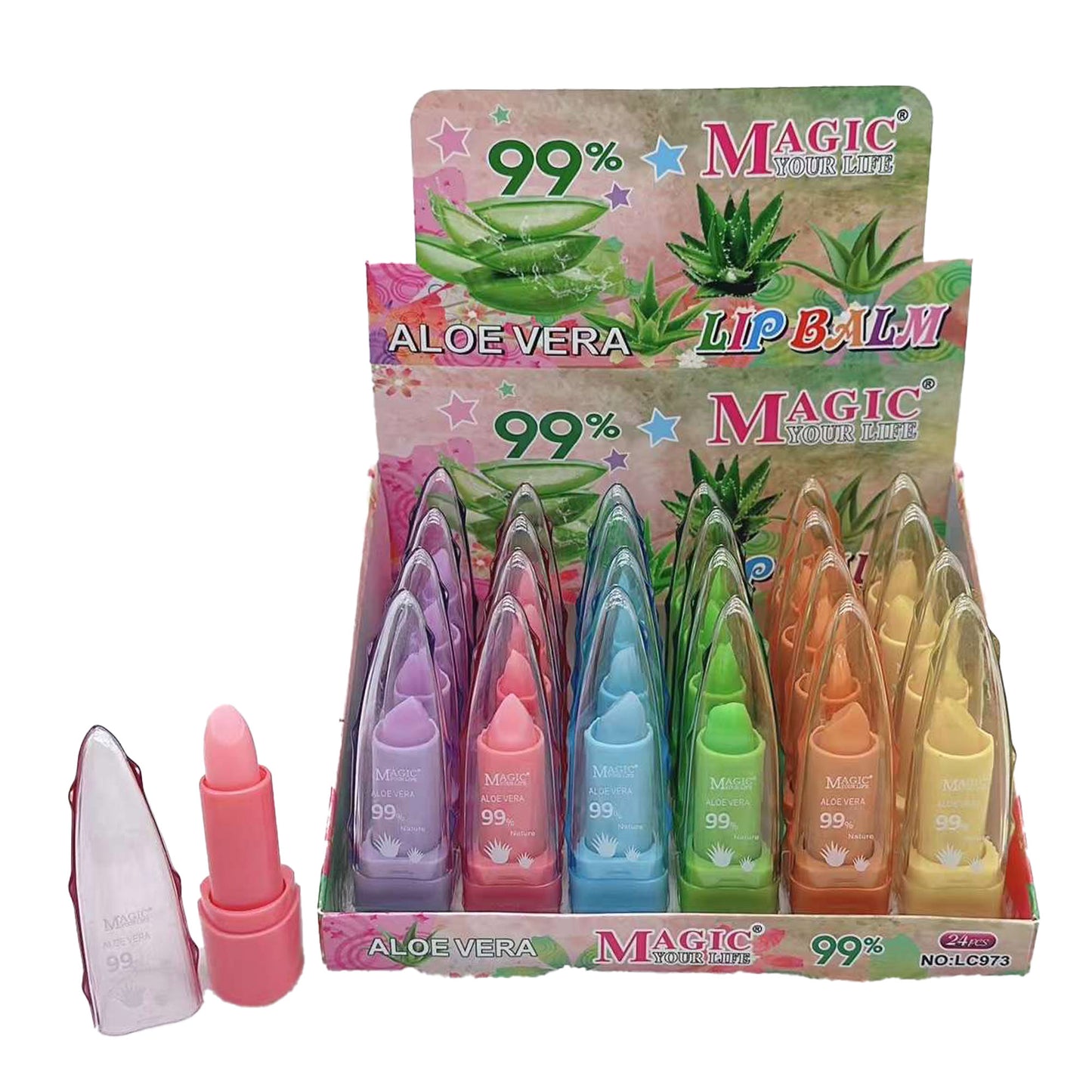 MAGIC YOUR LIFE 99% ALOE VERA LIP BALM LC973 (24PC)