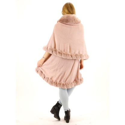 SOLID COLOR FUR DOUBLE LAYER PONCHO SH925 (3PC)