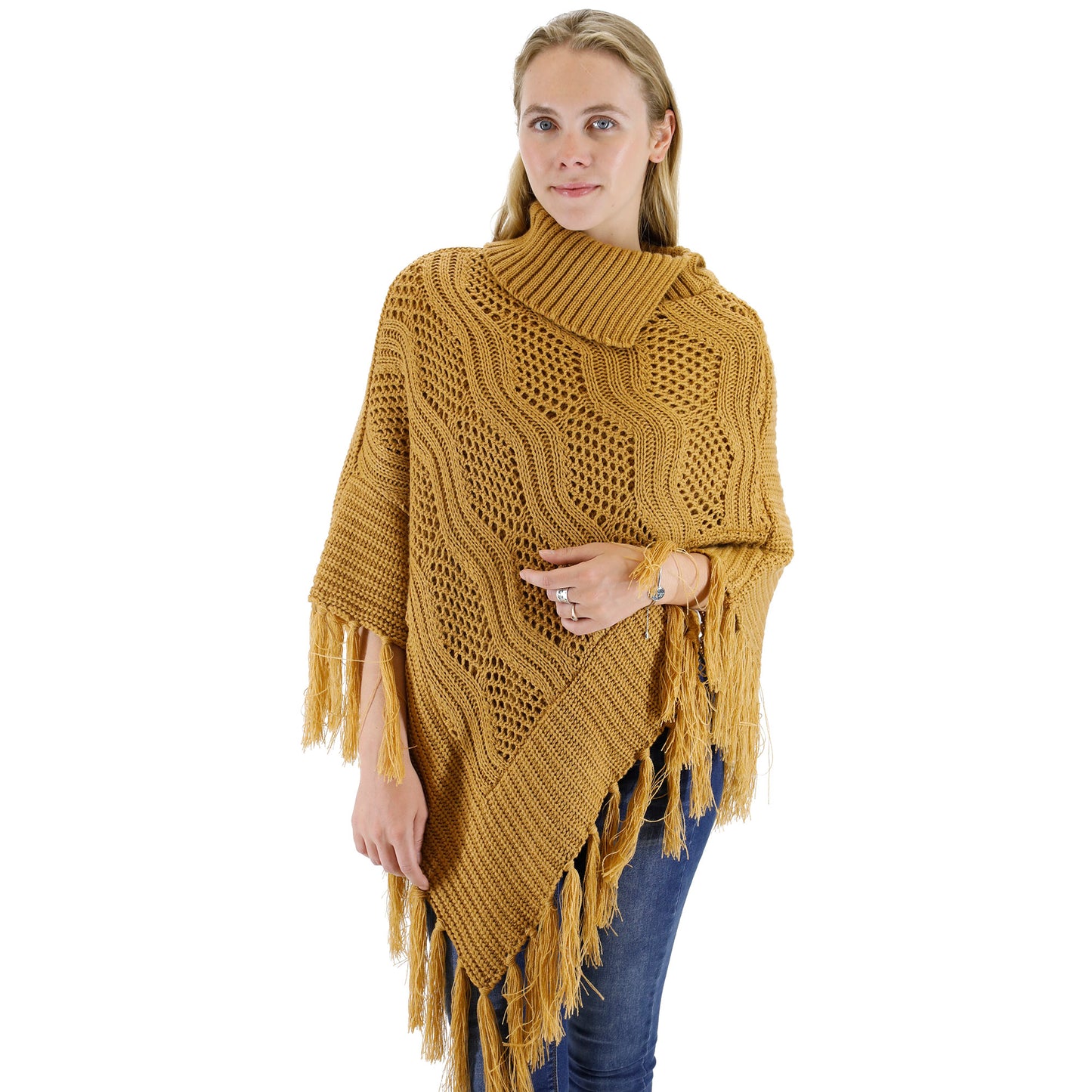 VINTAGE STYLED KNIT FRINGED PONCHO PO416-6 (6PC)