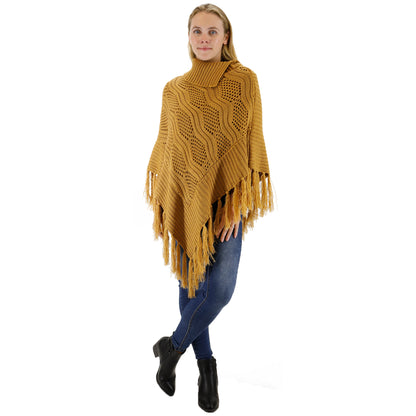 VINTAGE STYLED KNIT FRINGED PONCHO PO416-6 (6PC)