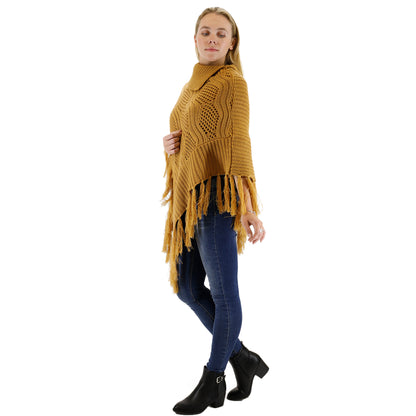 VINTAGE STYLED KNIT FRINGED PONCHO PO416-6 (6PC)