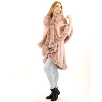 SOLID COLOR FUR DOUBLE LAYER PONCHO SH925 (3PC)