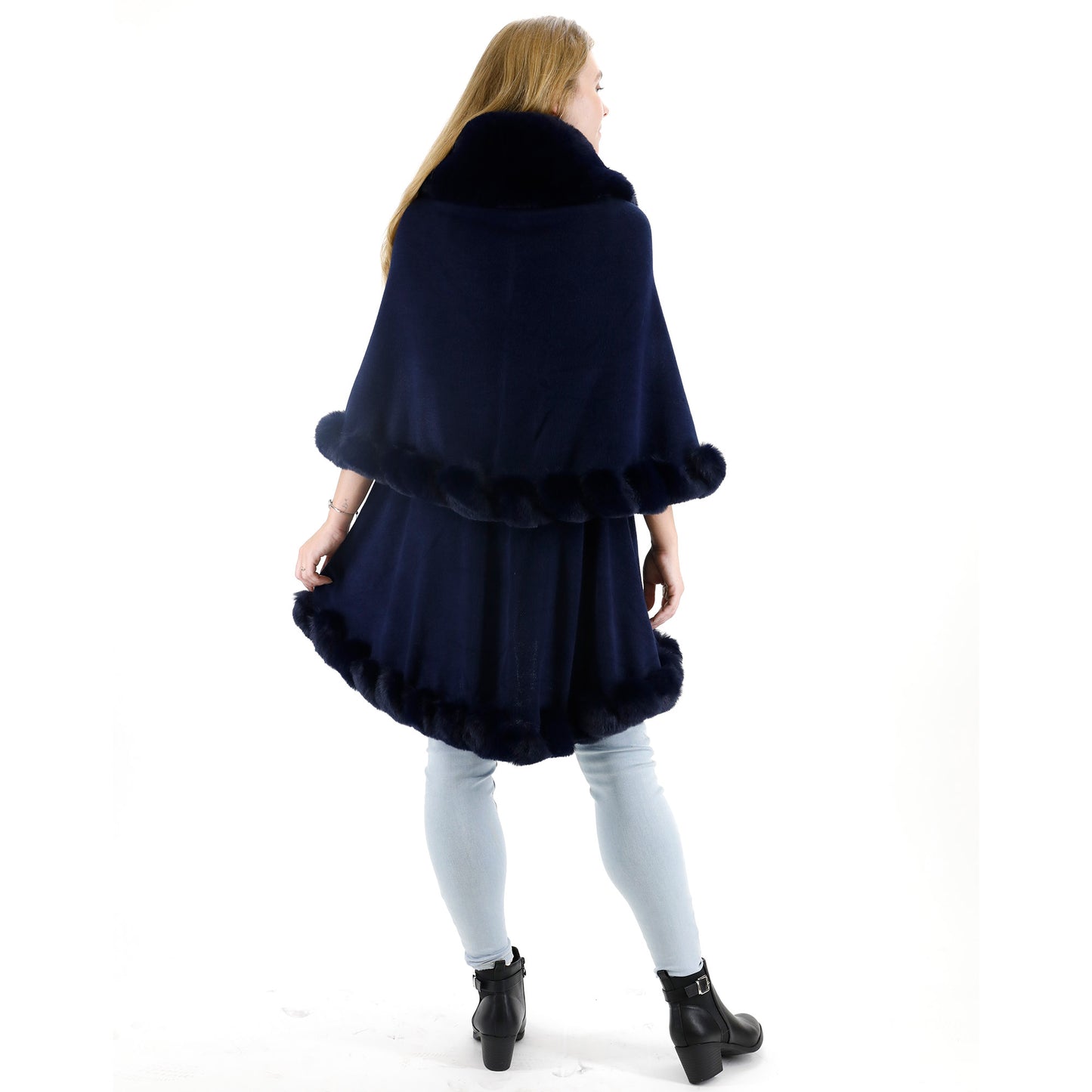 SOLID COLOR FUR DOUBLE LAYER PONCHO SH925 (3PC)