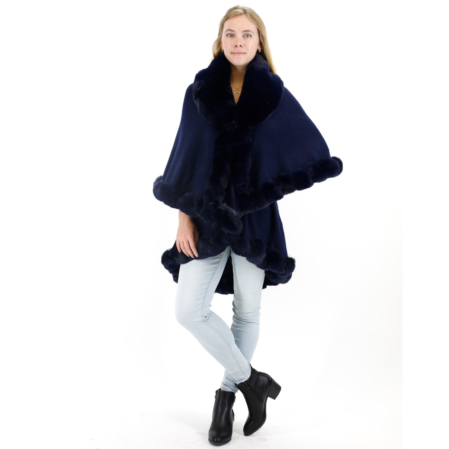 SOLID COLOR FUR DOUBLE LAYER PONCHO SH925 (3PC)