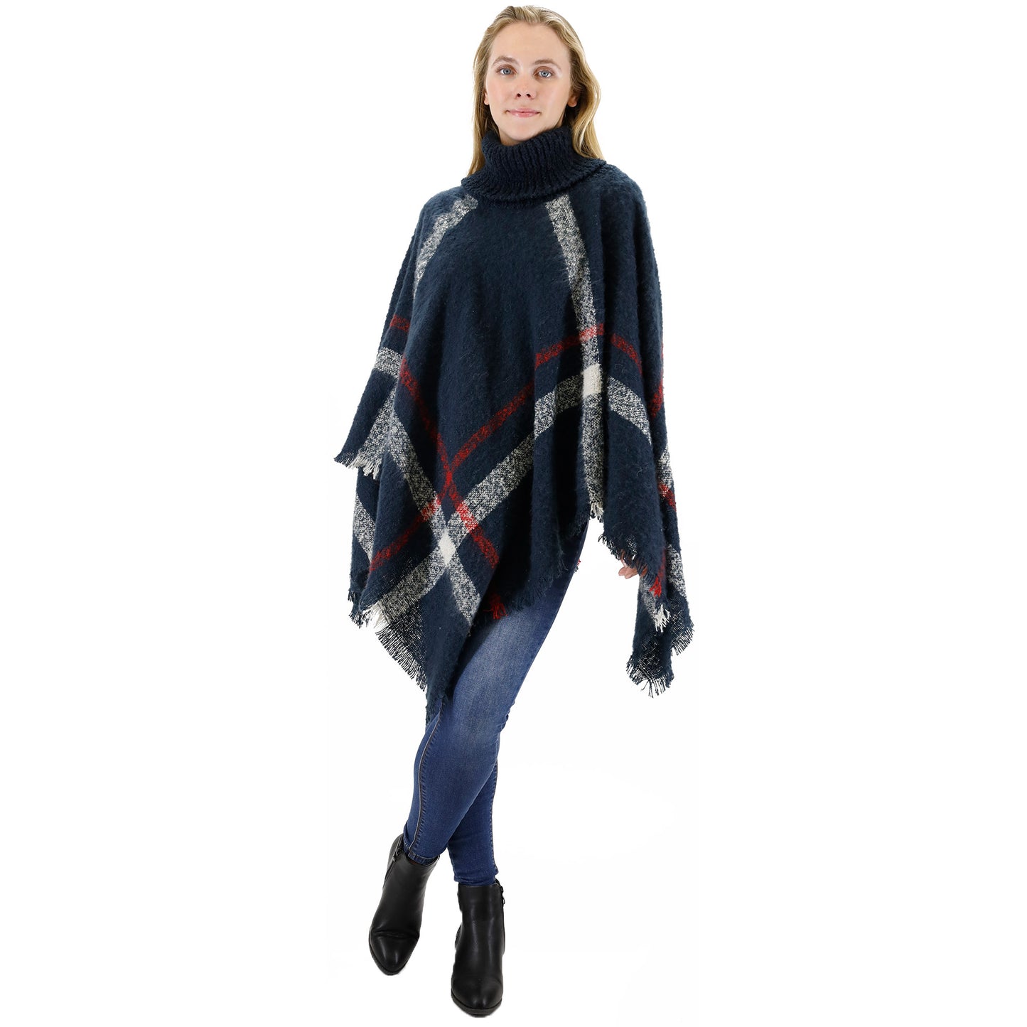 VINTAGE STYLED PLAID PONCHO P162-1(12PC)