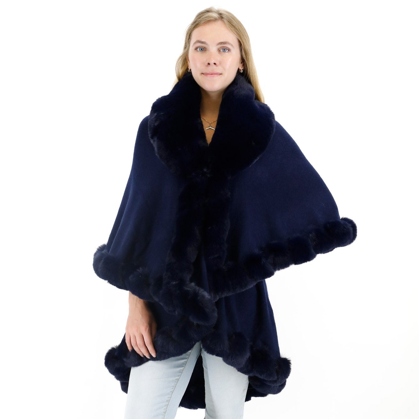 SOLID COLOR FUR DOUBLE LAYER PONCHO SH925 (3PC)