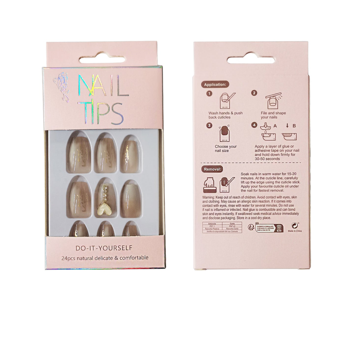 HEART CHARM BALLERINA FAKE NAIL SET NA1201-5 (12PC)