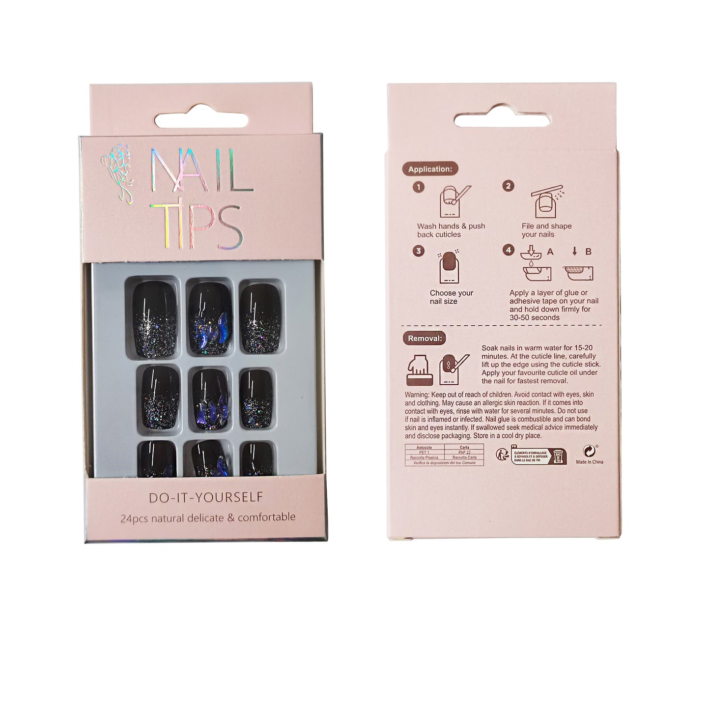 GLITTER DECOR SQUOVAL FAKE NAIL SET NA1201-53 (12PC)