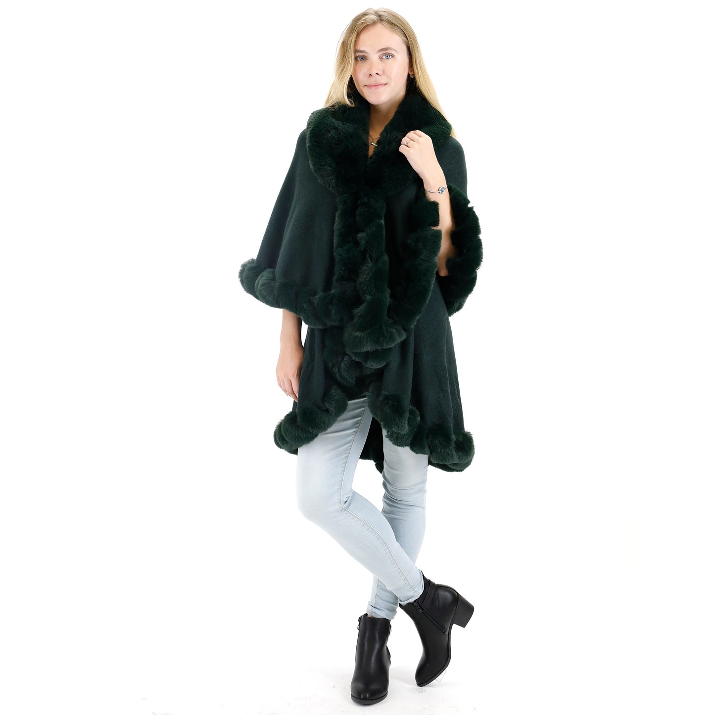 SOLID COLOR FUR DOUBLE LAYER PONCHO SH925 (3PC)