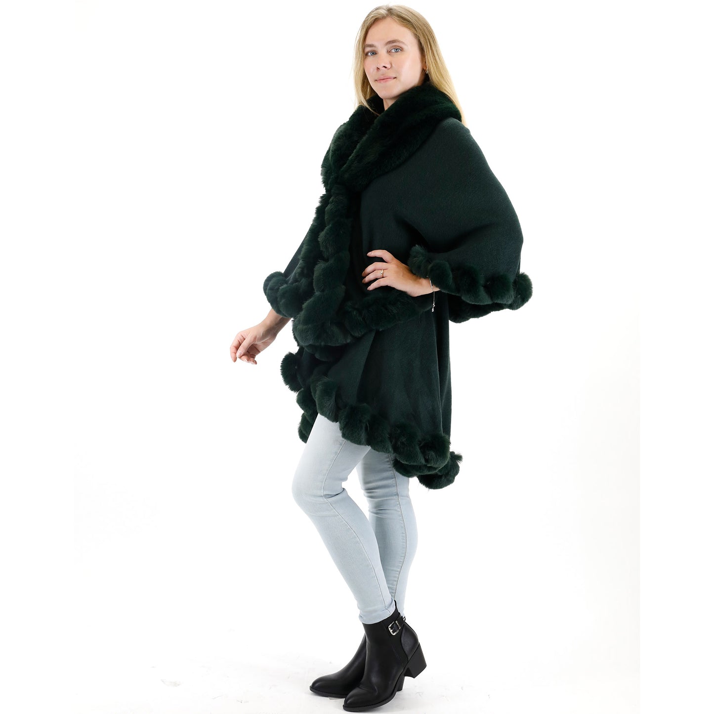 SOLID COLOR FUR DOUBLE LAYER PONCHO SH925 (3PC)