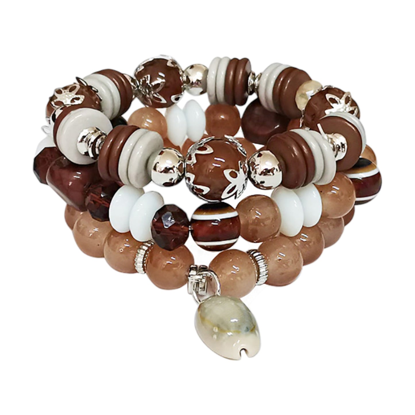 NATURAL STONE SHELL CHARM BRACELET 2521-76 (12PC)