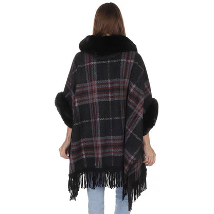 CHECK PATTERN FUR FRINGED SHAWL P177 (6PC)