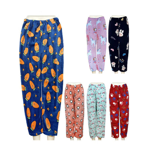 WOMEN'S FLEECE CARTOON PAJAMA PANTS 2174 (12PC)