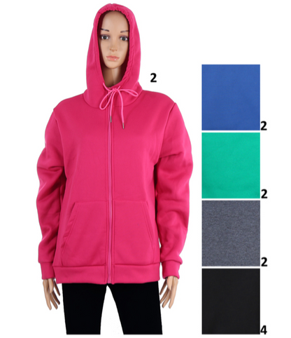 WOMEN'S HOODIE WINTER OUTERWEAR WITH ZIPPER P4025 (12PC)