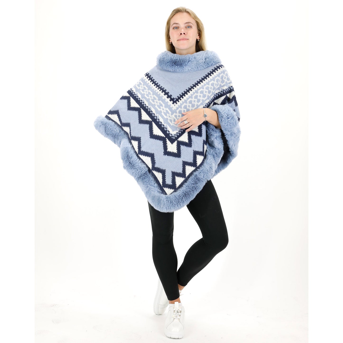 ZIG ZAG PATTERN FAUX FUR PONCHO P4030 (12PC)