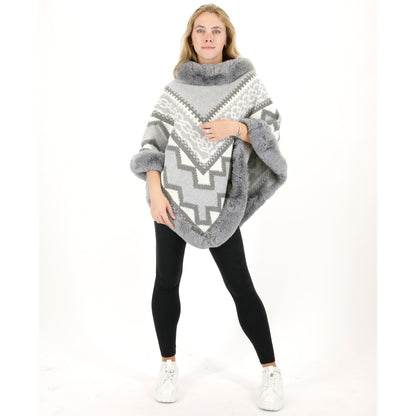 ZIG ZAG PATTERN FAUX FUR PONCHO P4030 (12PC)