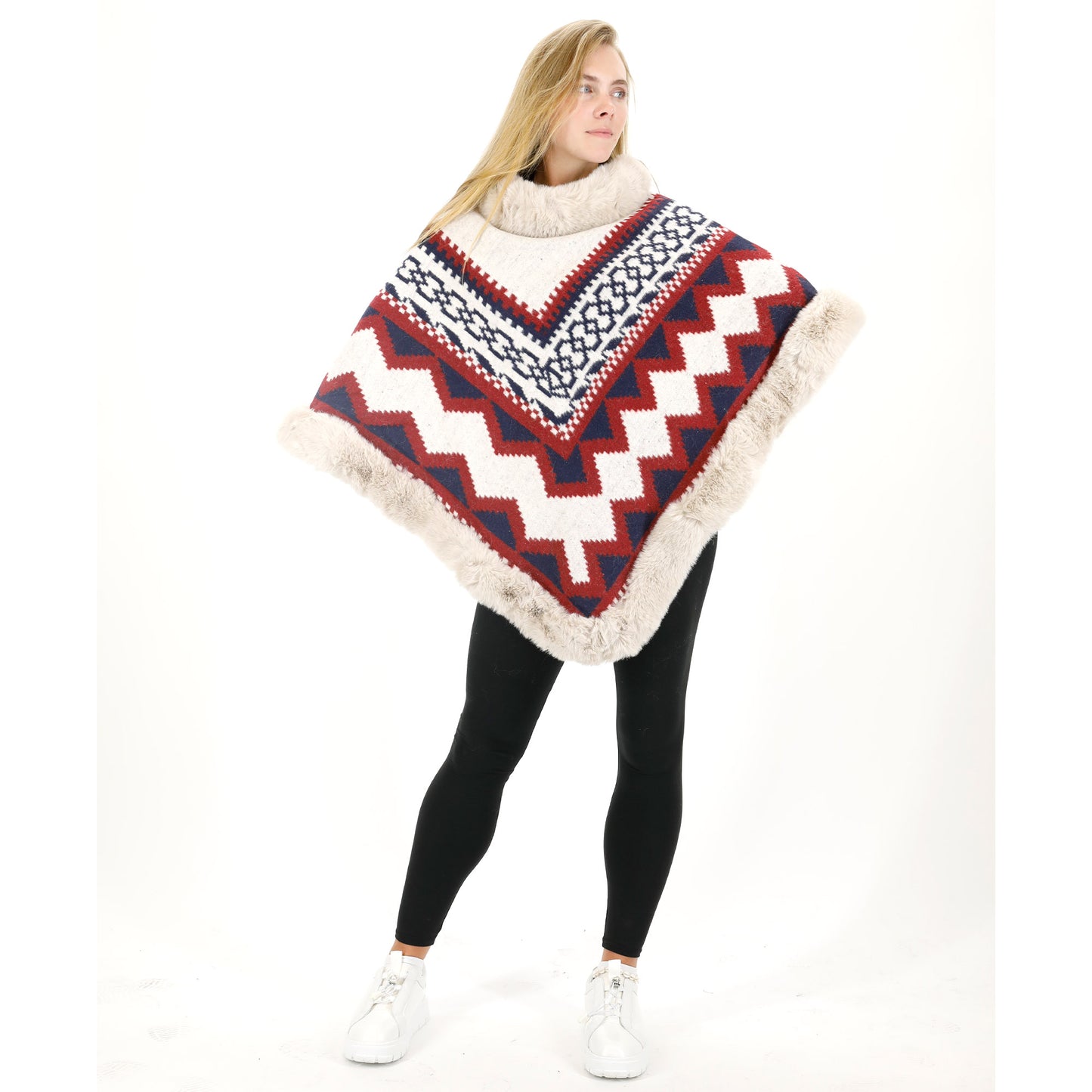 ZIG ZAG PATTERN FAUX FUR PONCHO P4030 (12PC)