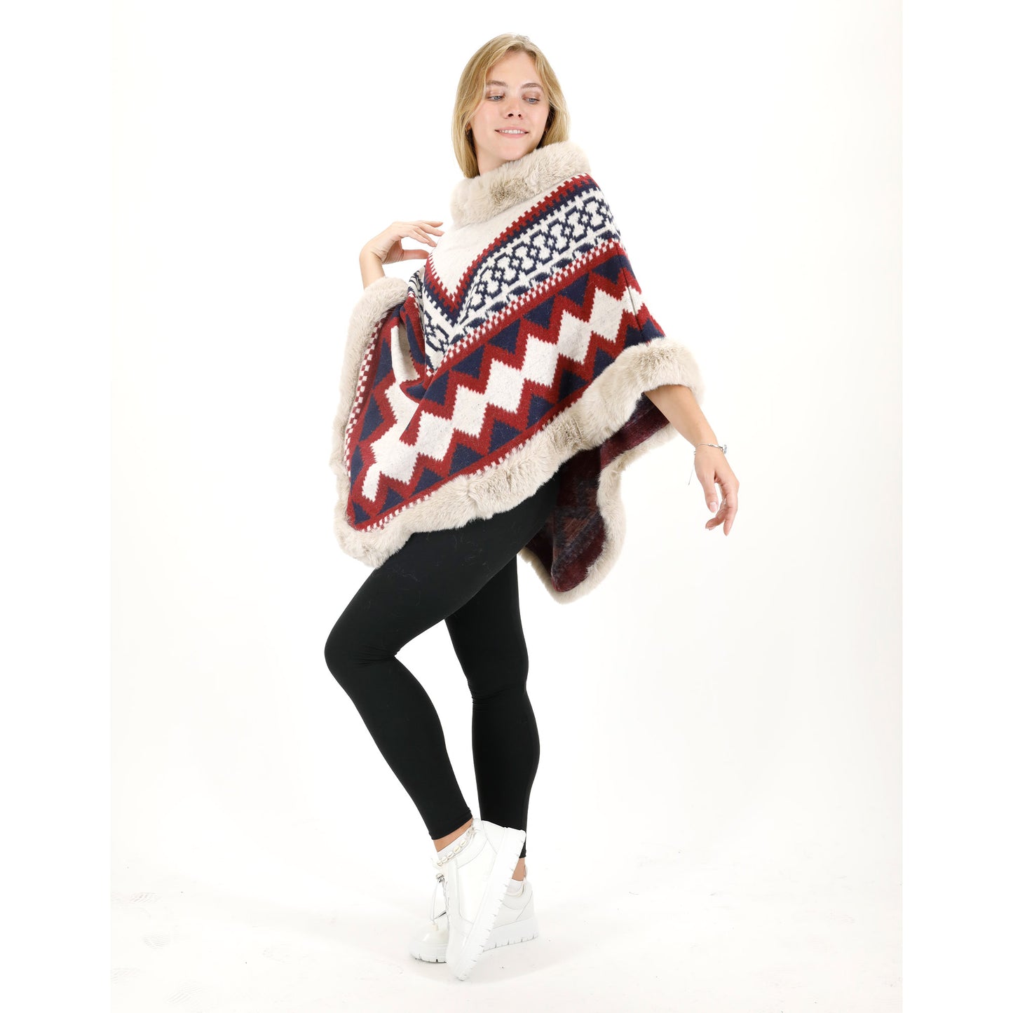 ZIG ZAG PATTERN FAUX FUR PONCHO P4030 (12PC)