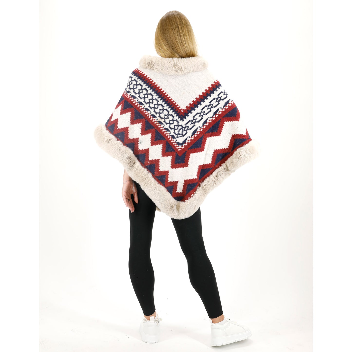 ZIG ZAG PATTERN FAUX FUR PONCHO P4030 (12PC)