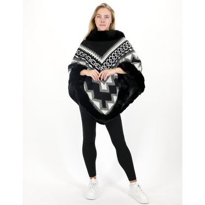 ZIG ZAG PATTERN FAUX FUR PONCHO P4030 (12PC)