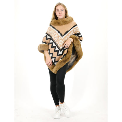 ZIG ZAG PATTERN FAUX FUR PONCHO P4030 (12PC)