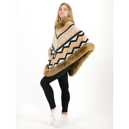 ZIG ZAG PATTERN FAUX FUR PONCHO P4030 (12PC)