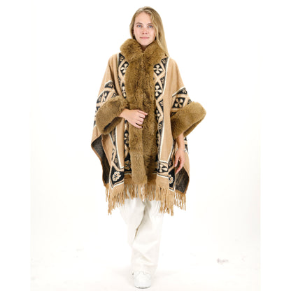 PATTERN FAUX FUR FRINGED HOODIE SHAWL P4033 (6PC)