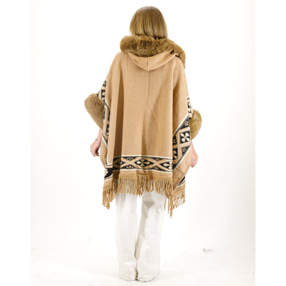 PATTERN FAUX FUR FRINGED HOODIE SHAWL P4033 (6PC)