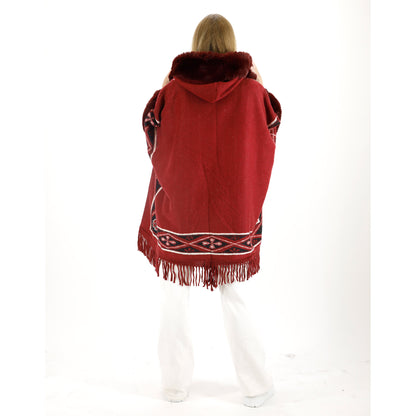 PATTERN FAUX FUR FRINGED HOODIE SHAWL P4033 (6PC)