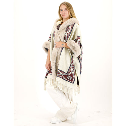 PATTERN FAUX FUR FRINGED HOODIE SHAWL P4033 (6PC)