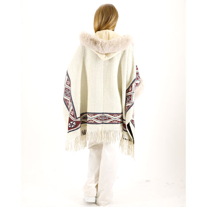 PATTERN FAUX FUR FRINGED HOODIE SHAWL P4033 (6PC)