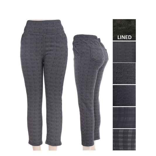 WOMEN'S CHECK PATTERN FLEECE LINED PANTS 4045 (12PC)