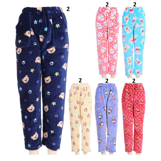 WOMEN'S FLEECE CARTOON PAJAMA PANTS 4072 (12PC)