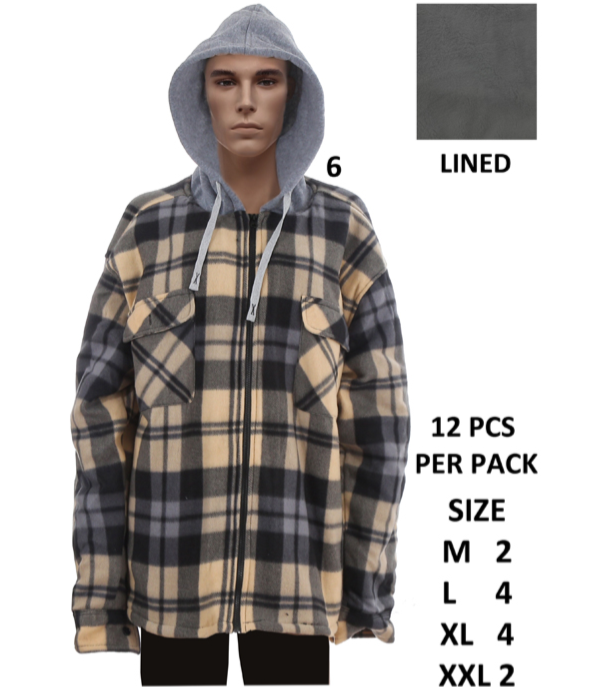 MEN'S PLAID HOODIE WINTER OUTERWEAR P4303 (12PC)