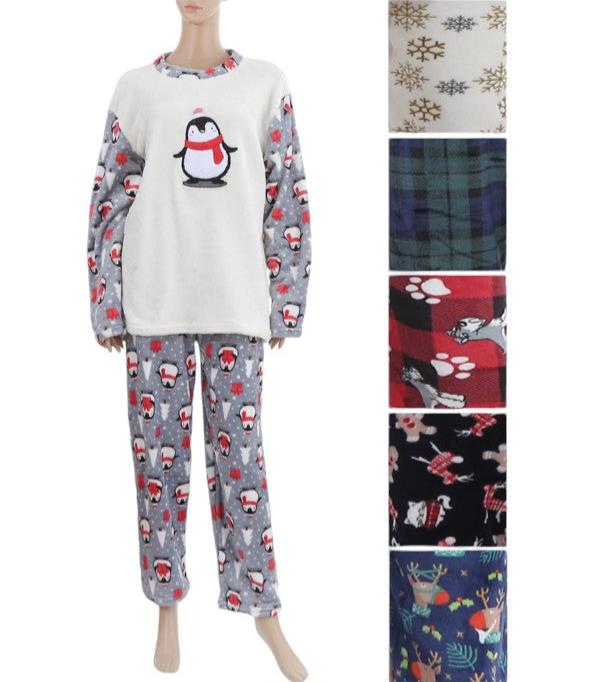 WOMEN'S FLEECE PAJAMA SET P4314 (12PC)