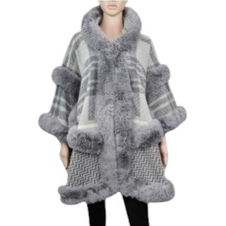 WINTER SHAWL WITH FAUX FUR TRIM CAPE P4334 (12PC)