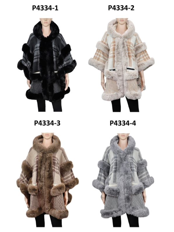 WINTER SHAWL WITH FAUX FUR TRIM CAPE P4334 (12PC)