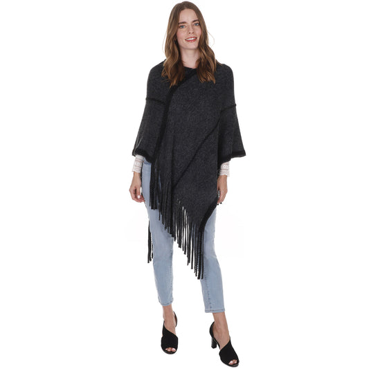 SIMPLE KNIT FRINGED PONCHO PC216(3PC)